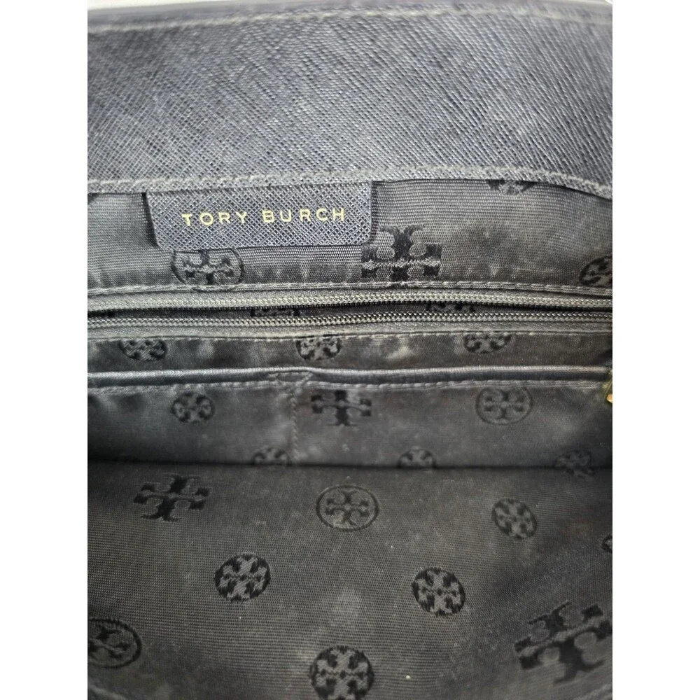TORY BURCH Emerson/York Buckle Tote Saffiano Leather Designer Shoulder Bag BLACK